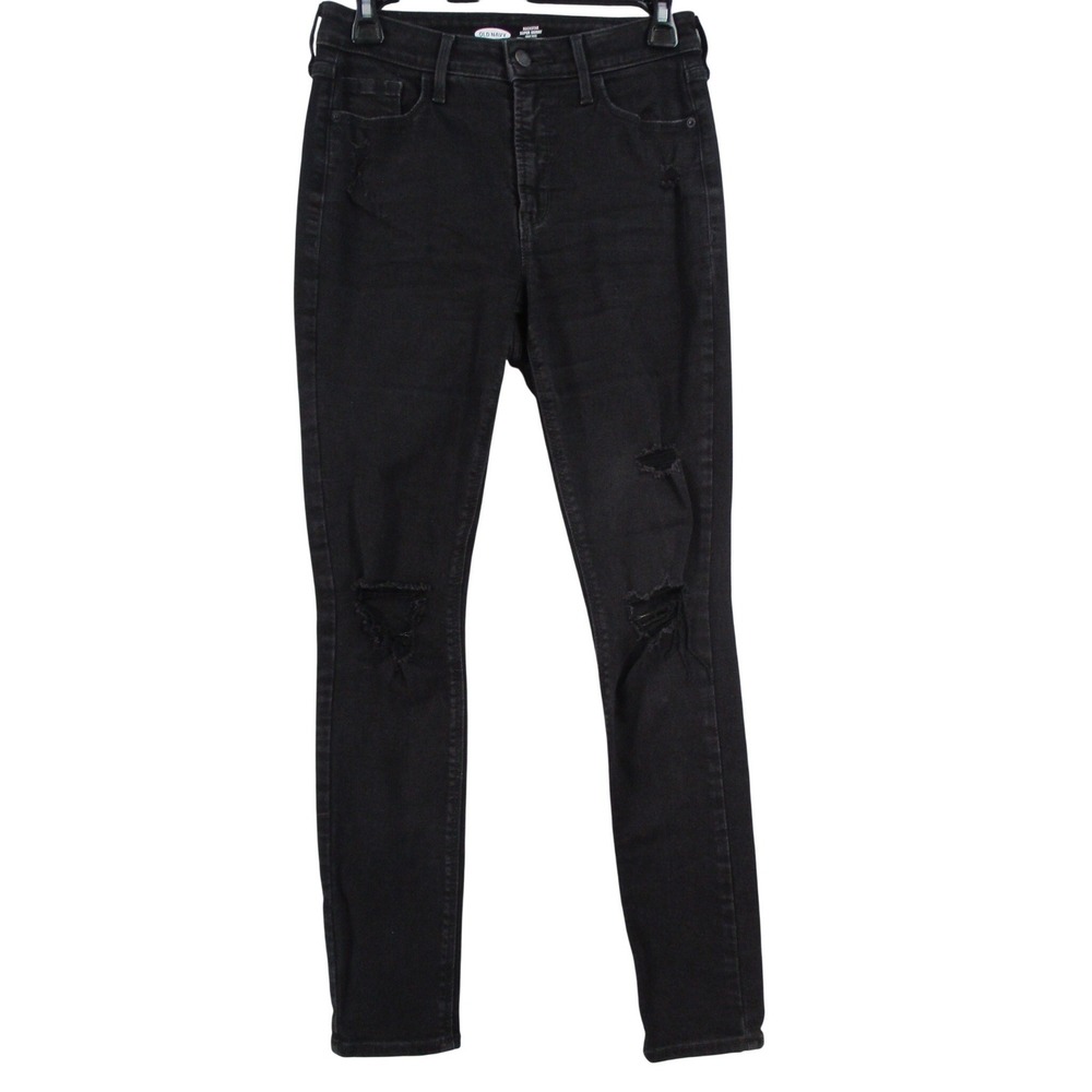 Old Navy Rockstar Super‎ Skinny High Rise Jeans Black Distressed Womens Size 2